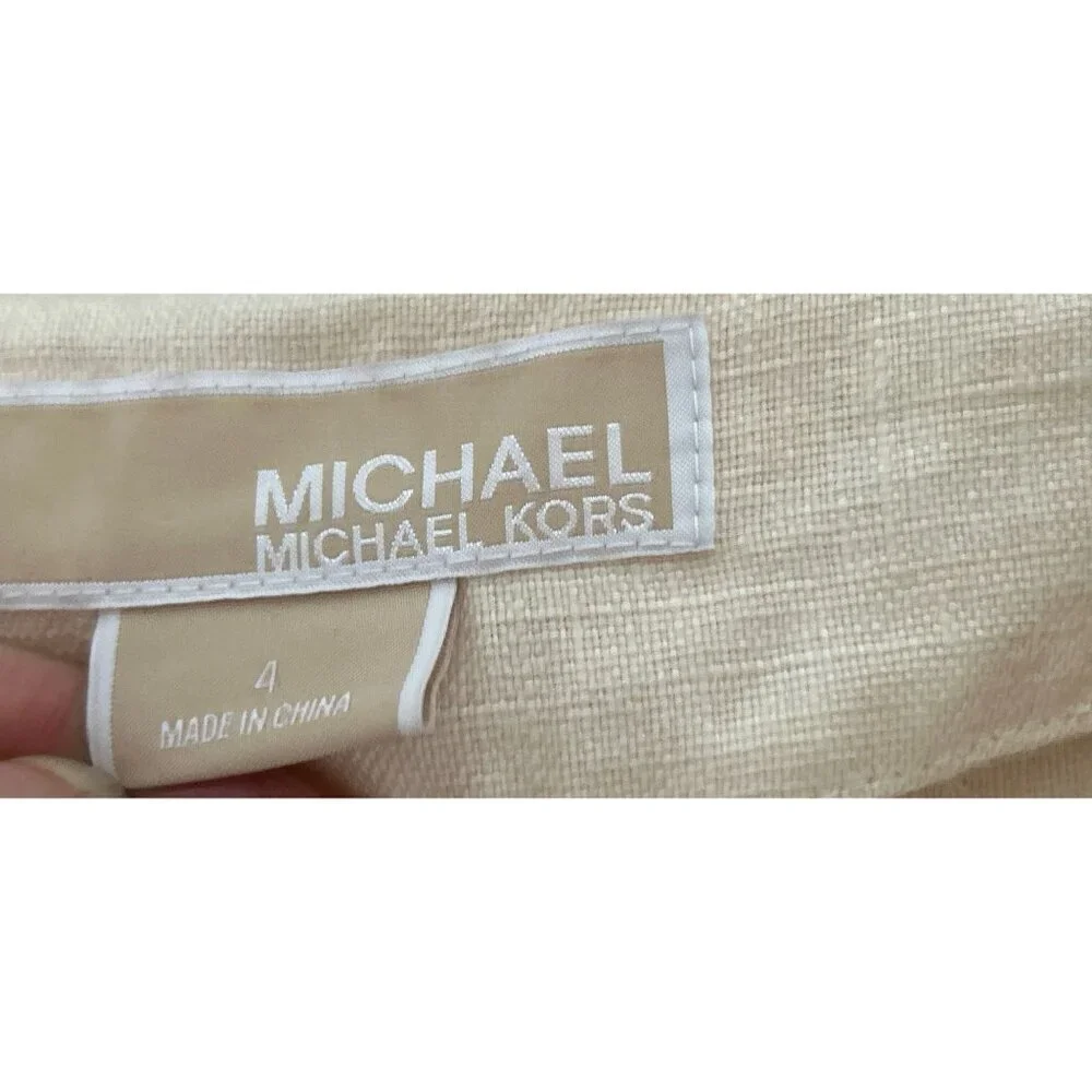 MICHAEL KORS 100% Linen Tunic Beaded Off-White Sleeveless Size 4